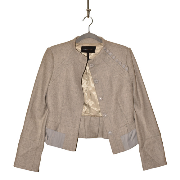 BCBGMAXAZRIA $298 Button Accent Wool Peplum Jacket in Gray Small - Picture 3 of 4